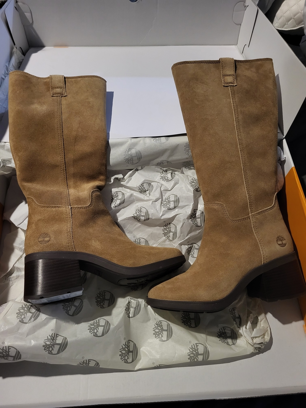Timberland Womens Tan Suede Mid-Calf Block Heel Boots